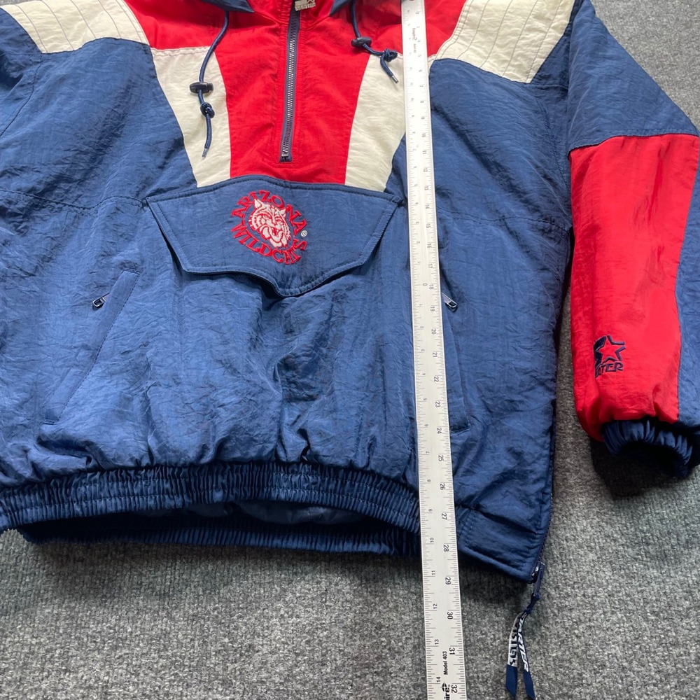 Starter Arizona Wildcats Jacket Mens Medium Blue Red Vintage Puffer Pullover - Picture 8 of 12